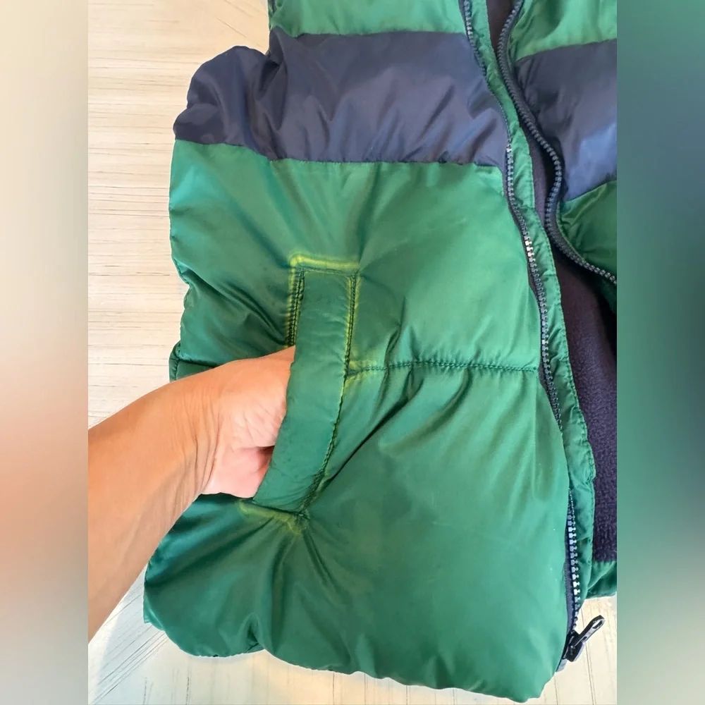 Old Navy Boys Frost-Free Puffer Vest Green Navy Quilted Size L 10-12